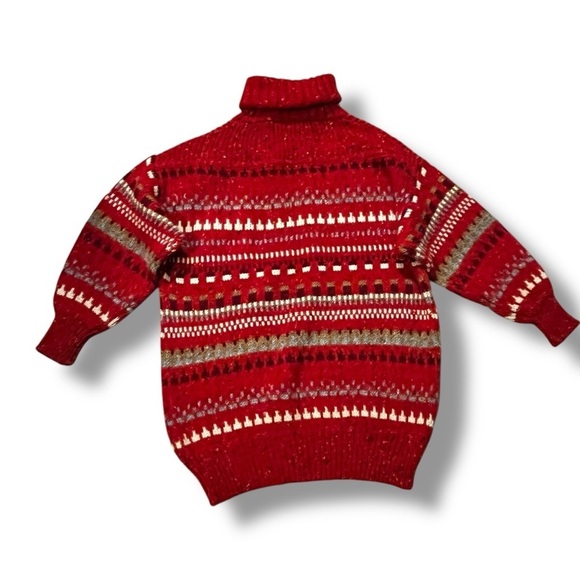 Vintage Lizwear Sweater Chunky Knit Turtleneck Red Nordic Stripes Medium - Picture 7 of 9